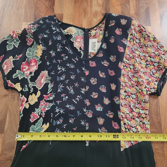 Vintage 90’s 701 California Black Multifloral Print Maxi Dress Size Medium - Picture 10 of 12